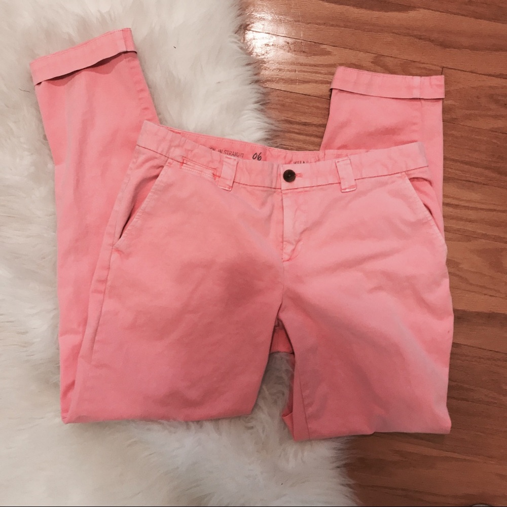 Gap broken in straight peach colored khakis